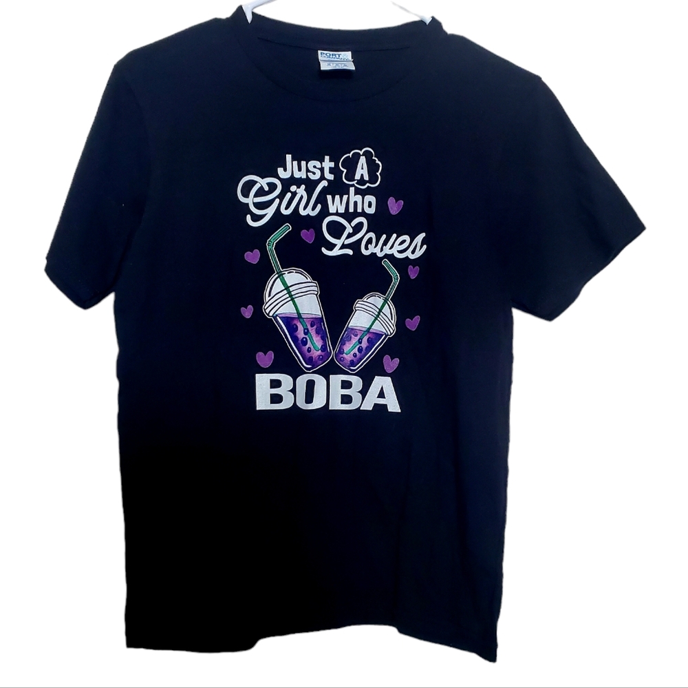 Just A Girl Who Loves Boba Black‎ Tshirt Size Medium Womens